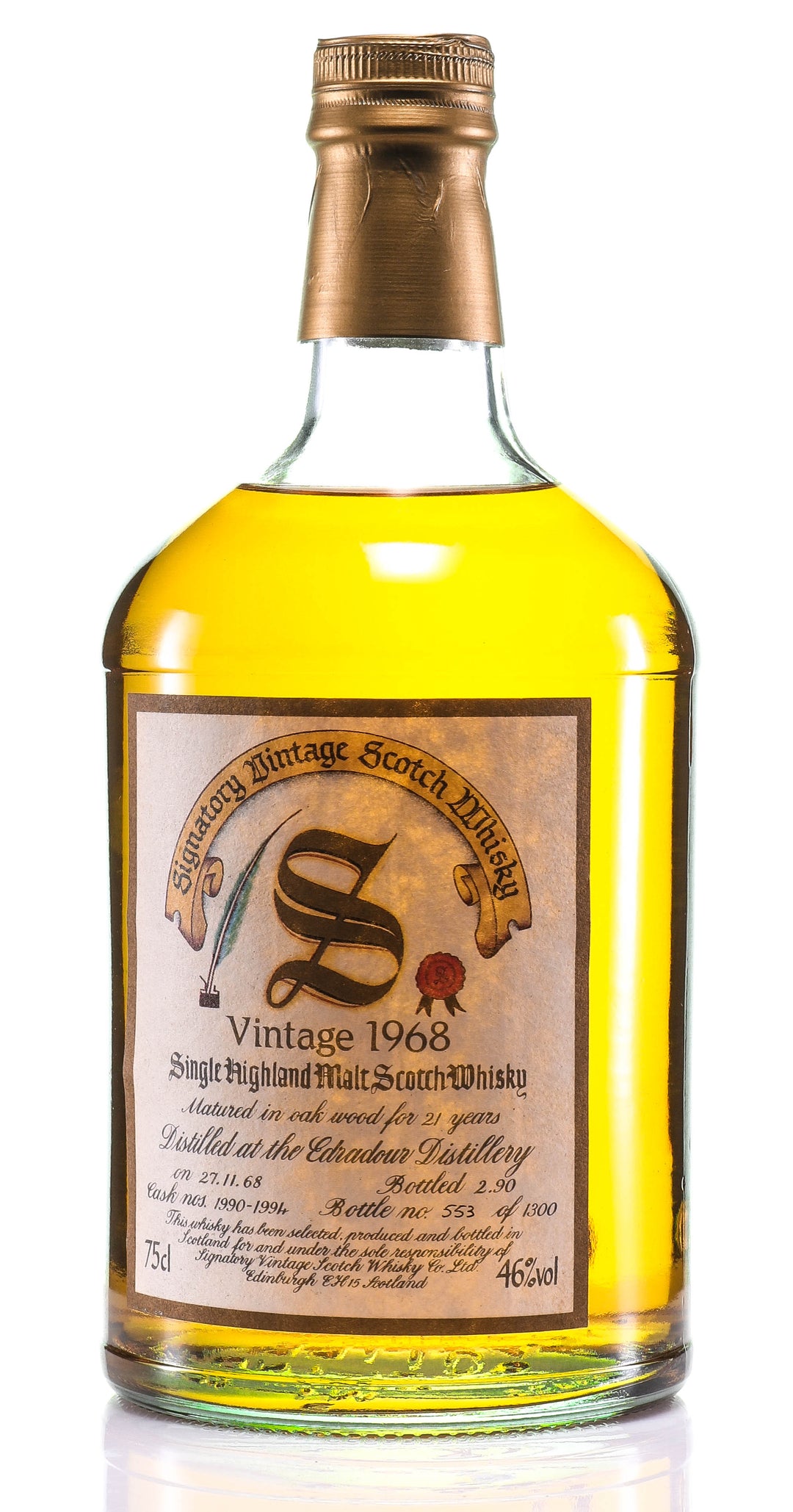 1968 Signatory Vintage Edradour 21 Year Old Single Malt Scotch Whisky - legendaryvintages